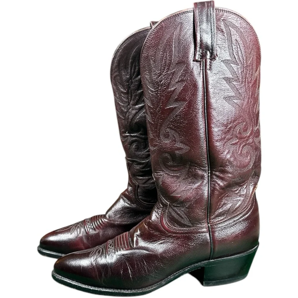 Dan Post Leather Western Cowboy Boots Men’s Size 11.5 Burgundy Brown - Picture 4 of 10